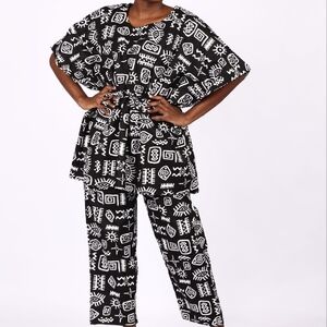 Stylish Black and White Patterned Pant Set